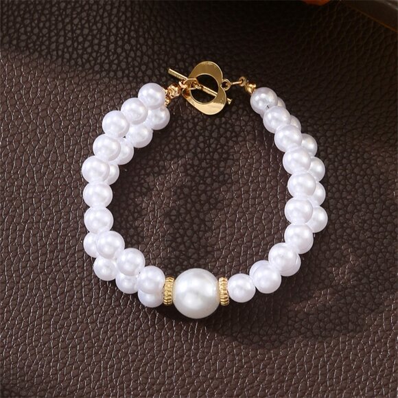 3/$35 Elegant White Beads Pearl Toggle Bracelet Layered Stackable Jewelry - Picture 8 of 8